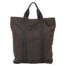 HERMES Her Line Hand Bag Canvas Gray Silver Auth 138345-3
