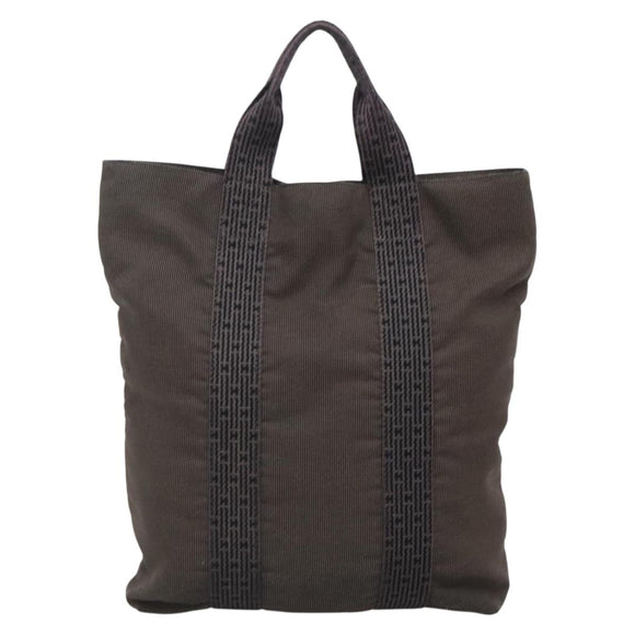 HERMES Her Line Hand Bag Canvas Gray Silver Auth 138345