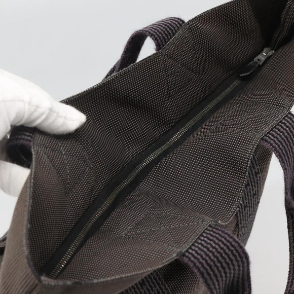 HERMES Her Line Hand Bag Canvas Gray Silver Auth 138345