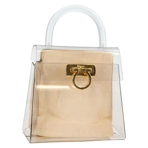 Salvatore Ferragamo Hand Bag Plastic Clear Gold Auth 138346A