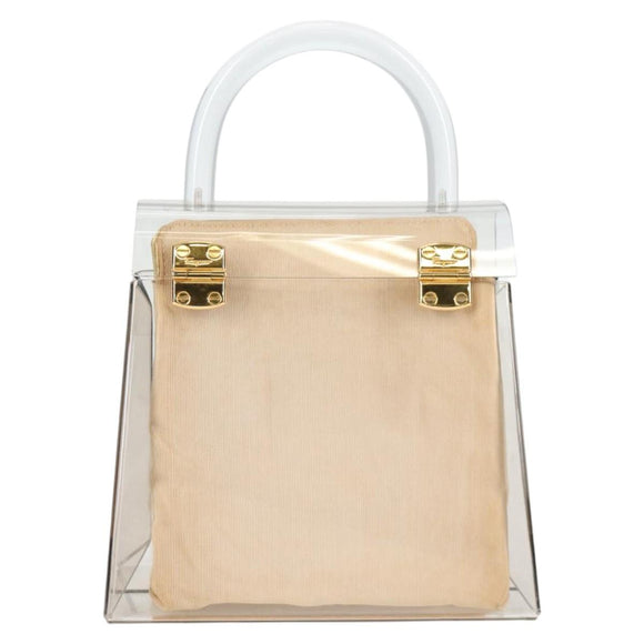Salvatore Ferragamo Hand Bag Plastic Clear Gold Auth 138346A