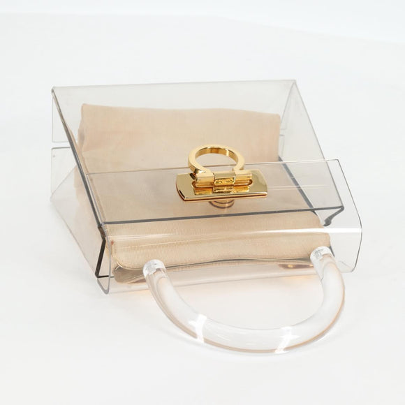 Salvatore Ferragamo Hand Bag Plastic Clear Gold Auth 138346A