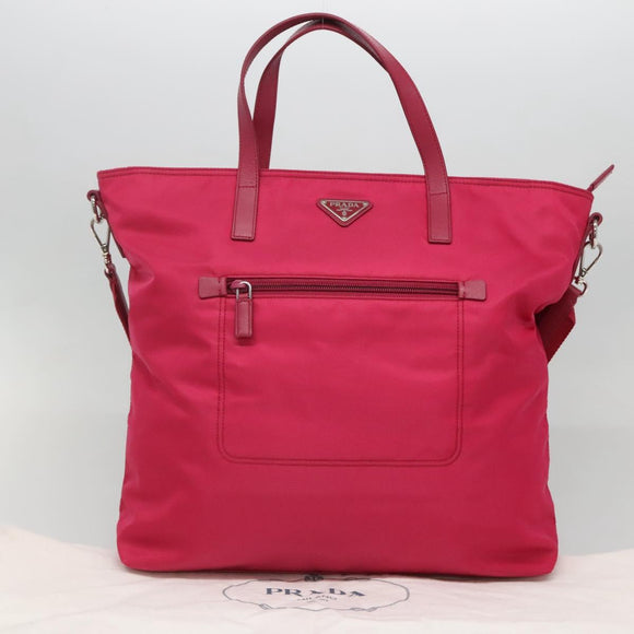 PRADA Tote Bag Nylon 2way Pink Silver Auth 138350
