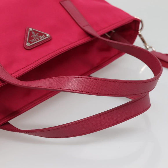 PRADA Tote Bag Nylon 2way Pink Silver Auth 138350