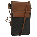 CELINE Triomphe Cell Phone Case Shoulder Bag PVC Black Auth 138351-1