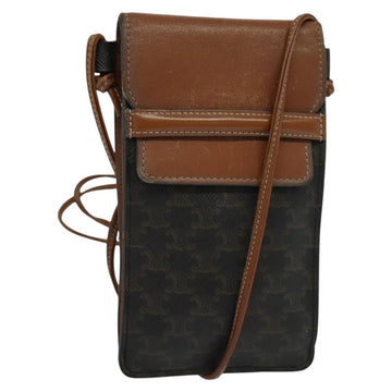 CELINE Triomphe Cell Phone Case Shoulder Bag PVC Black Auth 138351