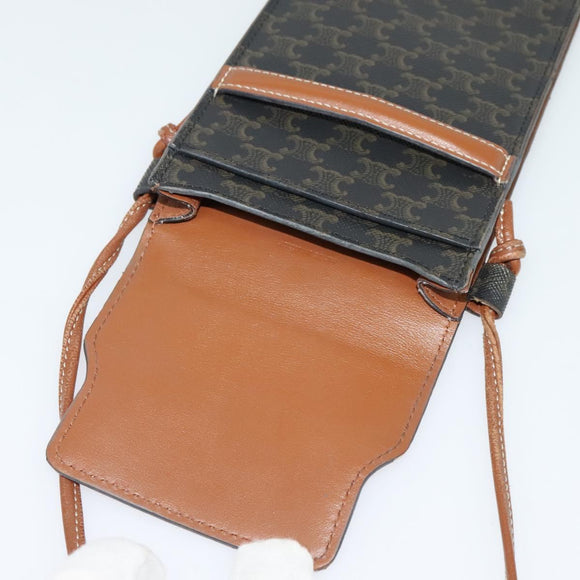 CELINE Triomphe Cell Phone Case Shoulder Bag PVC Black Auth 138351