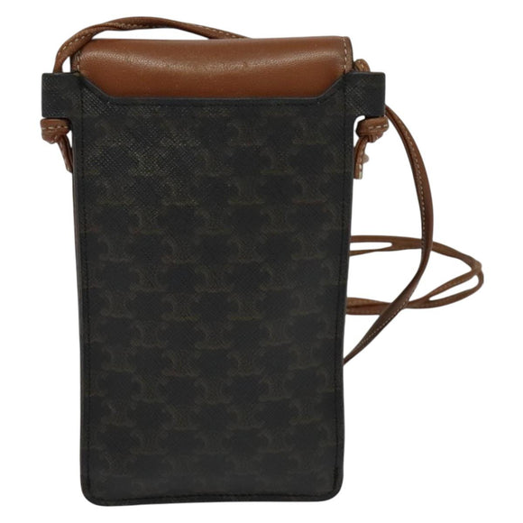 CELINE Triomphe Cell Phone Case Shoulder Bag PVC Black Auth 138351