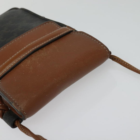 CELINE Triomphe Cell Phone Case Shoulder Bag PVC Black Auth 138351