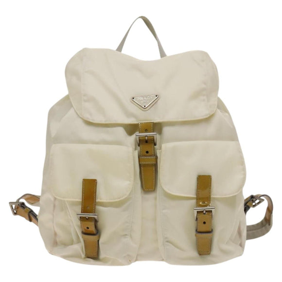 PRADA Backpack Nylon White Silver Auth 138353