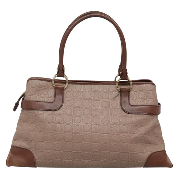Salvatore Ferragamo Gancini Tote Bag Leather Brown Gold Auth 138354