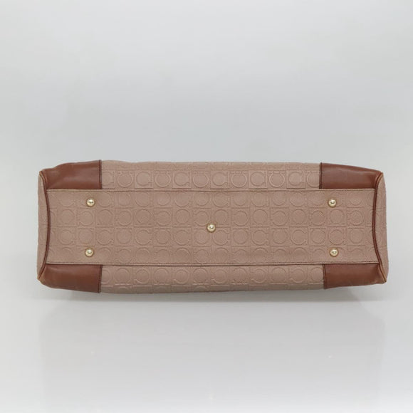 Salvatore Ferragamo Gancini Tote Bag Leather Brown Gold Auth 138354