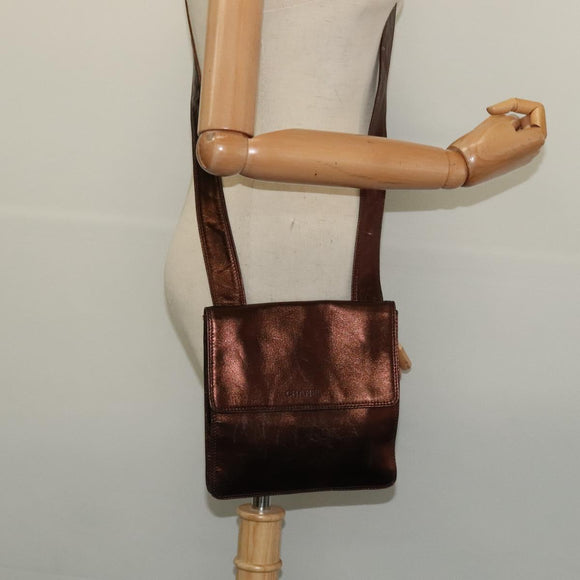 CHANEL Shoulder Bag Leather Brown CC Auth 138366