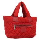 CHANEL Coco Cocoon Hand Bag Nylon Red Silver CC Auth 138367-1
