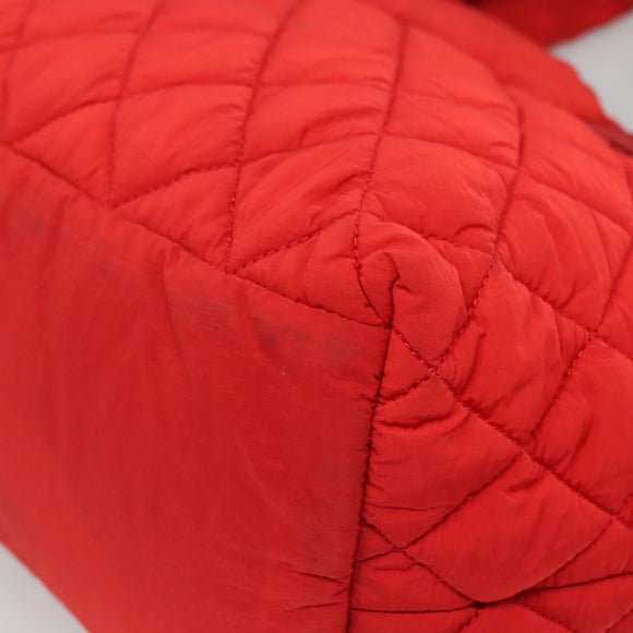 CHANEL Coco Cocoon Hand Bag Nylon Red Silver CC Auth 138367