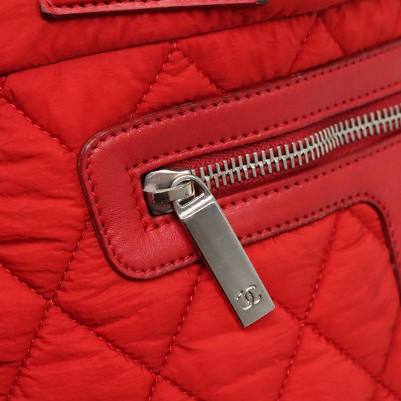 CHANEL Coco Cocoon Hand Bag Nylon Red Silver CC Auth 138367