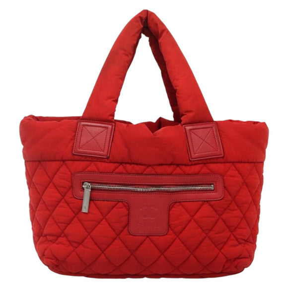 CHANEL Coco Cocoon Hand Bag Nylon Red Silver CC Auth 138367