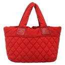 CHANEL Coco Cocoon Hand Bag Nylon Red Silver CC Auth 138367-2