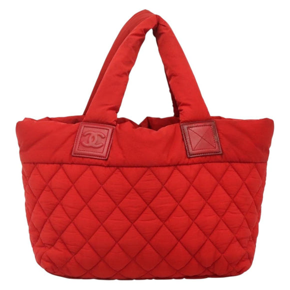 CHANEL Coco Cocoon Hand Bag Nylon Red Silver CC Auth 138367