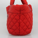 CHANEL Coco Cocoon Hand Bag Nylon Red Silver CC Auth 138367-4