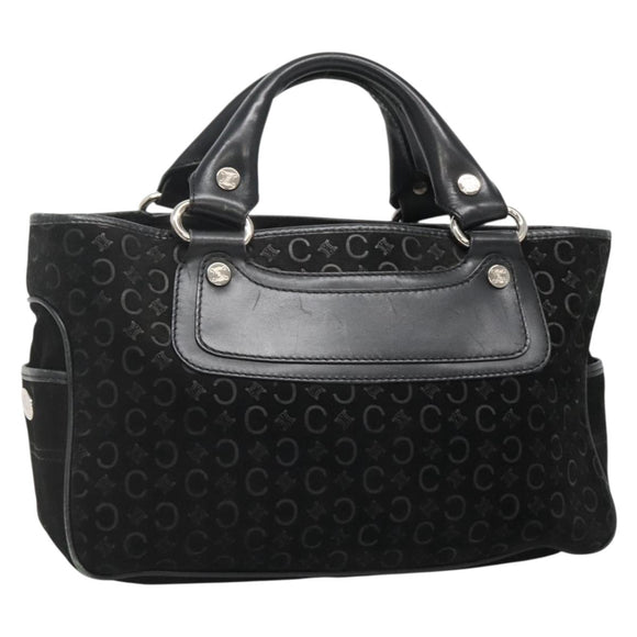 CELINE C Macadam Canvas Hand Bag Suede Black Silver Auth 138370