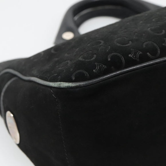 CELINE C Macadam Canvas Hand Bag Suede Black Silver Auth 138370