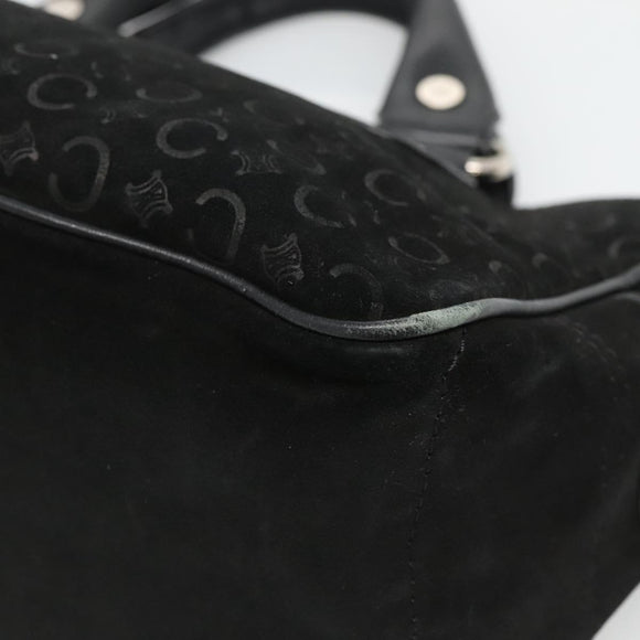 CELINE C Macadam Canvas Hand Bag Suede Black Silver Auth 138370