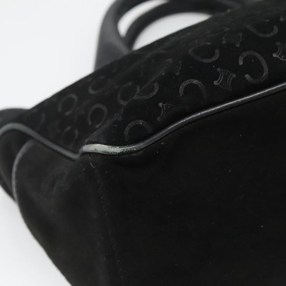 CELINE C Macadam Canvas Hand Bag Suede Black Silver Auth 138370