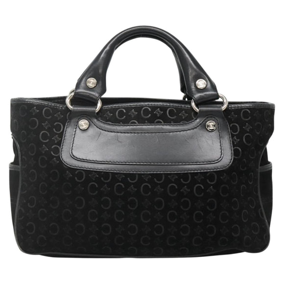 CELINE C Macadam Canvas Hand Bag Suede Black Silver Auth 138370