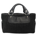 CELINE C Macadam Canvas Hand Bag Suede Black Silver Auth 138370-2