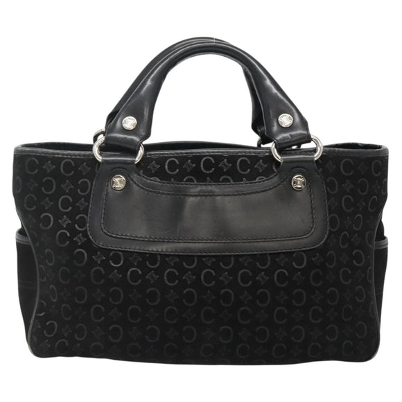CELINE C Macadam Canvas Hand Bag Suede Black Silver Auth 138370