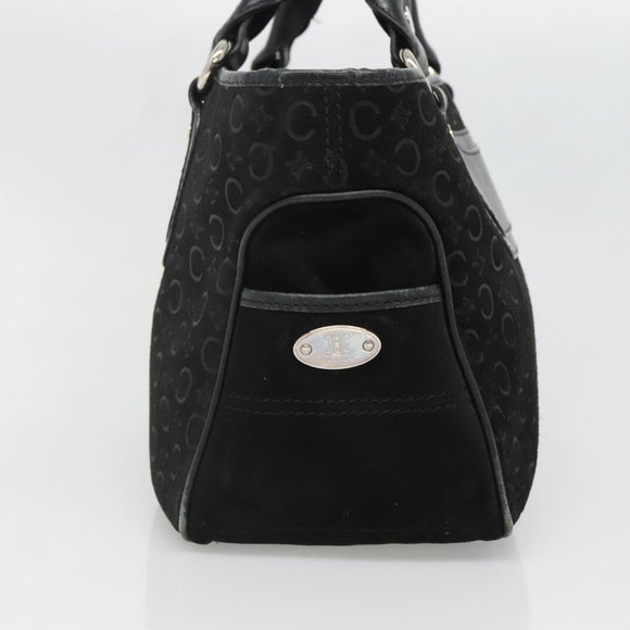 CELINE C Macadam Canvas Hand Bag Suede Black Silver Auth 138370