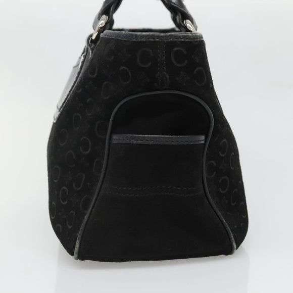 CELINE C Macadam Canvas Hand Bag Suede Black Silver Auth 138370