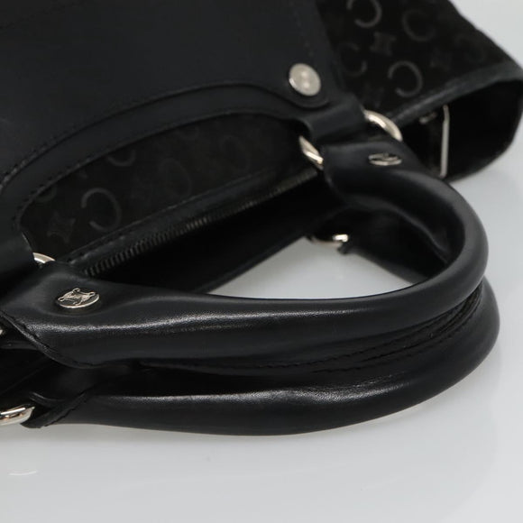 CELINE C Macadam Canvas Hand Bag Suede Black Silver Auth 138370