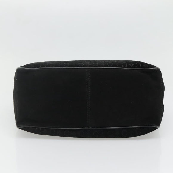 CELINE C Macadam Canvas Hand Bag Suede Black Silver Auth 138370