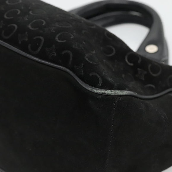 CELINE C Macadam Canvas Hand Bag Suede Black Silver Auth 138370