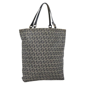 FENDI Zucchino Canvas Hand Bag Navy Silver Auth 138385