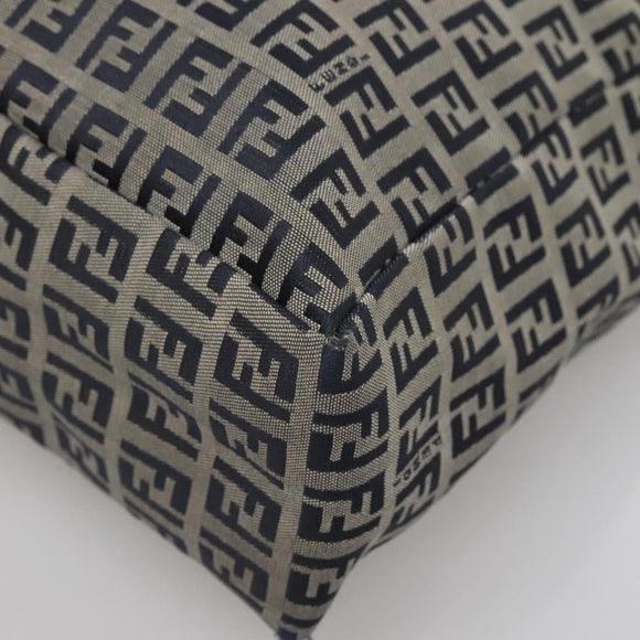 FENDI Zucchino Canvas Hand Bag Navy Silver Auth 138385