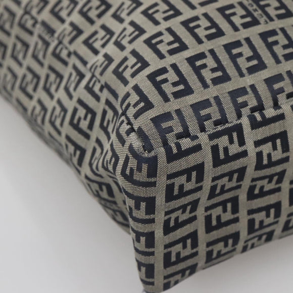 FENDI Zucchino Canvas Hand Bag Navy Silver Auth 138385
