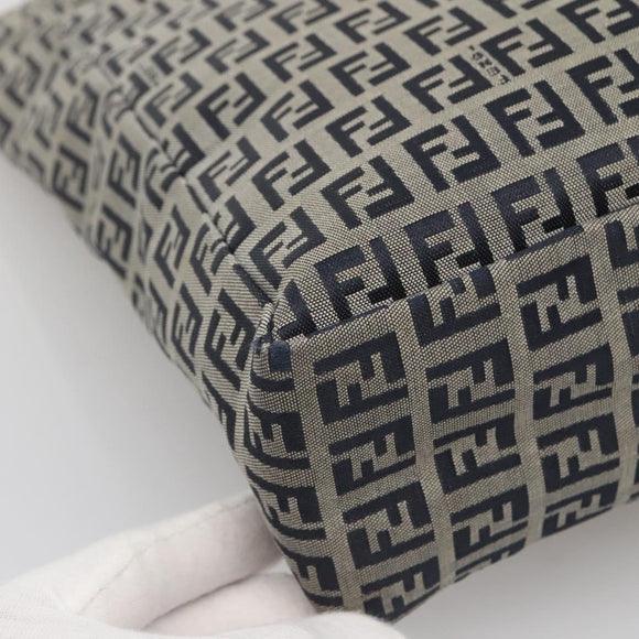 FENDI Zucchino Canvas Hand Bag Navy Silver Auth 138385
