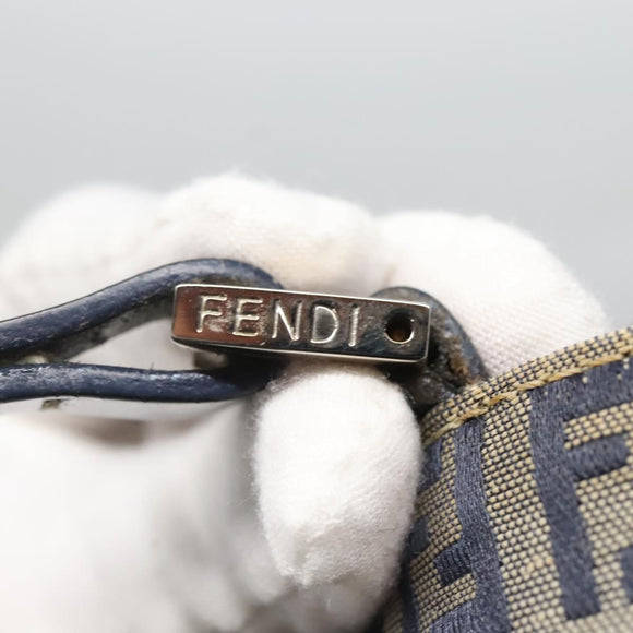 FENDI Zucchino Canvas Hand Bag Navy Silver Auth 138385