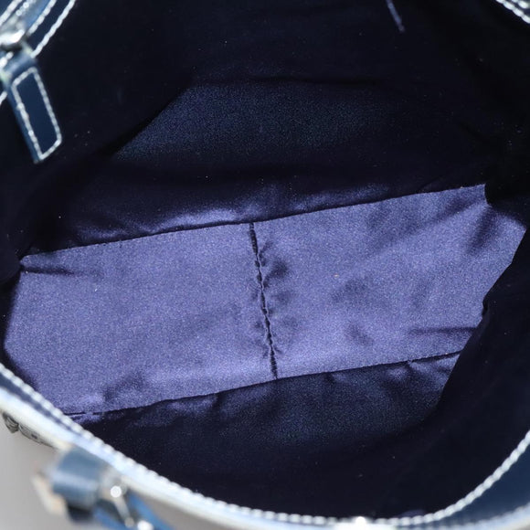 FENDI Zucchino Canvas Hand Bag Navy Silver Auth 138385