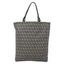 FENDI Zucchino Canvas Hand Bag Navy Silver Auth 138385-2