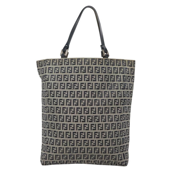 FENDI Zucchino Canvas Hand Bag Navy Silver Auth 138385