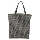 FENDI Zucchino Canvas Hand Bag Navy Silver Auth 138385-3