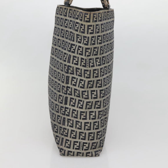 FENDI Zucchino Canvas Hand Bag Navy Silver Auth 138385