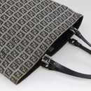 FENDI Zucchino Canvas Hand Bag Navy Silver Auth 138385-6