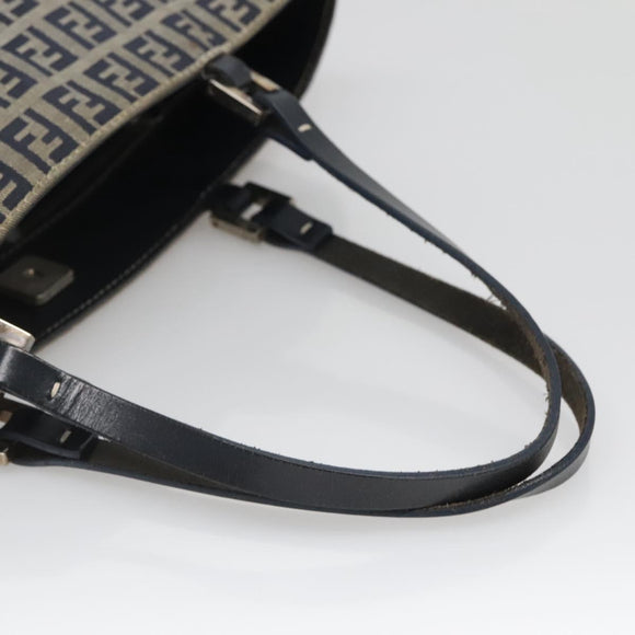 FENDI Zucchino Canvas Hand Bag Navy Silver Auth 138385