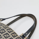 FENDI Zucchino Canvas Hand Bag Navy Silver Auth 138385-8