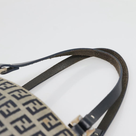 FENDI Zucchino Canvas Hand Bag Navy Silver Auth 138385